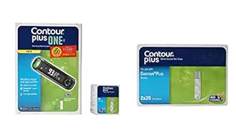 Contour Plus One Blood Glucose Monitoring System Glucometer with Pack of 75 Strips (Multicolor)