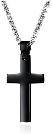 Mens Womens Simple Cross Pendant Stainless Steel Titanium Necklace (Black)