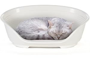 Ferplast Cama para Perros Cama Gato y Perro Pequeño, 100% plástico Reciclado, Lavable Transpirable y Antideslizante - Siesta Deluxe, 49 x 36 x h 17,5 cm, XS, Blanco