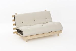 Comfy Living 4ft LUXURY Small Double (120cm) Wooden Futon Set with PREMIUM LUXURY Chocolate & Cream Reversible Mattress