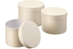 Floralcraft Set of 3 Round Lined Symphony Hat Boxes with Lids (Cream), Empty Storage Boxes Cardboard Florist Hat Boxes Jewellery Boxes for Wedding Anniversary Valentines Gift Christmas