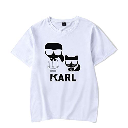 INSTO T-Shirt Mode Karl Lagerfeld Impression Manche Courte Tee Décontractée En Vrac Maillot De Corps Multicolore En Option/blanc/L