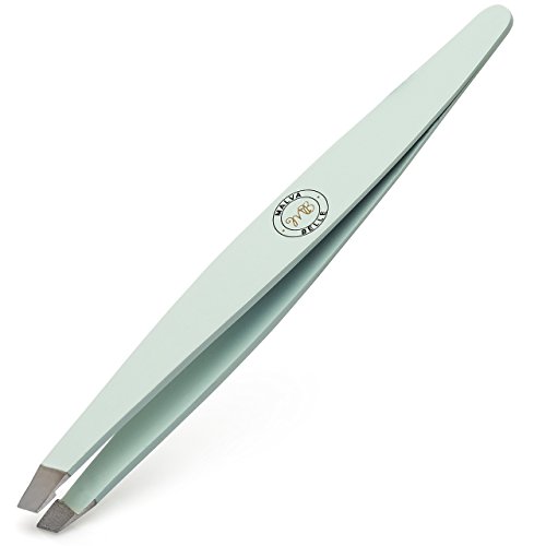 Precision Eyebrow Slant Tweezers | Perfectly Aligned Slanted Tip | Premium Quality | Remove Ingrown Hair | Great for Splinter, Tick & Glass Removal - Mint Green