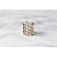 Messing Ring Waben Hexagon gold