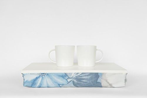 Serving tray with comfortable pillow, Stable table, iPad stand- Off White with pastel blue watercolor flower print Pillow