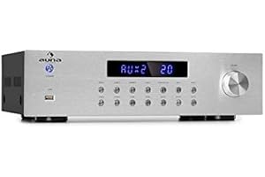 Auna Bluetooth Amplifier Hifi, Amp Stereo System AV Receiver, Stereo Amplifier Hifi Bass & Treble Control, 4 Channel Audio Power Subwoofer Hi-Fi Amplifier and Speaker w/Remote Control & AUX Input