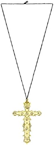 Oromiss Fancy Dress Gold Cross Pope Catholic Church Vicar Necklace Black String Plastic