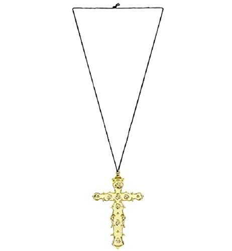 Oromiss Fancy Dress Gold Cross Pope Catholic Church Vicar Necklace Black String Plastic