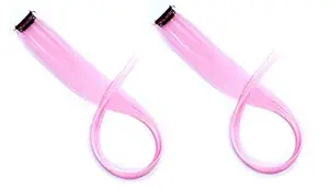 Majik Clip On Single Artificial Hair Highlight Extension For New Hairstyle For Girls Baby Pink 15 Gram Set Of 2 Pack Of 1