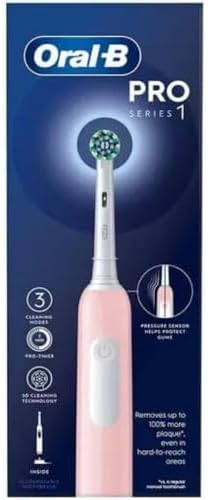 Oral-B Pro 1 spazzolino elettrico per adulti con pulizia 3D, 1 testina per spazzolino da denti, controllo della pressione delle gengive, spina UK a 2 pin, rosa
