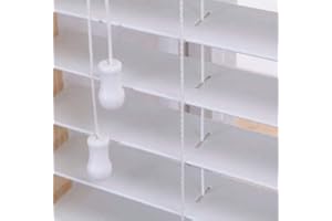 funky gadgets smooth Faux Wood wooden Venetian Blinds ONE With STRINGS and THE OTHER with TAPE 50mm Slats TRIMMABLE (White, 90cm width x 213cm drop)