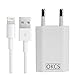 Produktbild OKCS - Schnell und Sicher 1 A Netzteil + 3 M Ladekabel passend für iPhone 7, 7Plus, 6s, 6s Plus, 5, 5S, 5C, iPod Touch 5 Generation, iPod Nano 7 Generation in Weiß