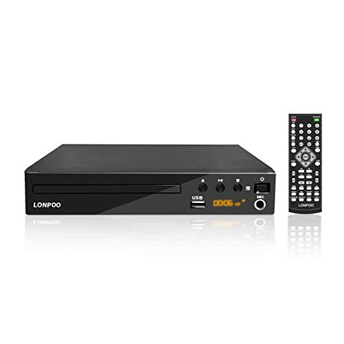 LONPOO LP-099 Reproductor de DVD Compacto Multi-regións, con HDMI, USB, RCA, MIC port, LED dispaly, con control remoto, Negro