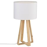 Lámpara de mesa con pie de madera natural, color BLANCO