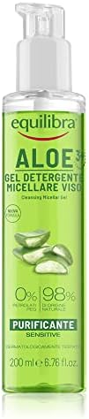 equilibra Viso, Aloe Gel Detergente Micellare Viso, Gel Detergente Viso con Aloe Vera e Aloe 3+ per Pelli Sensibili, Struccante, Rimuove Residui di Make-up e Impurità, Idratante e Tonificante, 200 ml