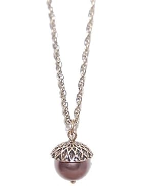 Lange Eichel Design Halskette mit einem Faux Perle Bead (in einem Organza-Geschenkbeutel) Modeschmuck