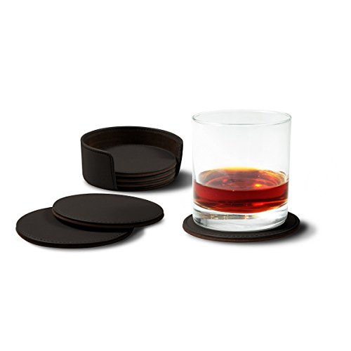 Lucrin - Set von 6 Untersetzern - Braun - Glattleder