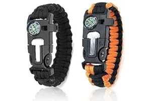 FSTTRE Lot de 2 Bracelets de Survie en paracorde avec Boussole Sifflet Allume-feu en Silex et Acier Longueur de Bracelet réglable Nylon pour Homme Camping Survie en Pleine Nature équipement Militaire