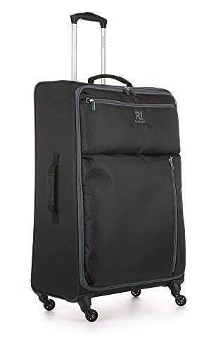 Revelation! Weightless B2A Black with Grey Durable and Lightweight, Soft Shell Suitcase (Colour:Black, Size:Large Suitcase)