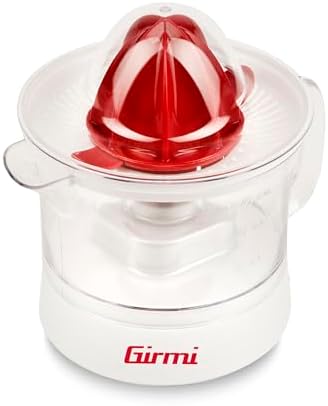 Girmi SR05 Spremiagrumi, 25W, Capacità 500cc, Griglia Filtrante, Doppia coppa di spremitura, Completamente smontabile e facile da pulire, Bianco/Rosso