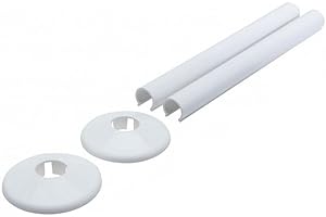 FEEGOW 2Pcs Radiator Pipe Covers, Pipe Central Heating Clip On Covers, 15mm Collars Cut Fit Bathroom Chrome(White)