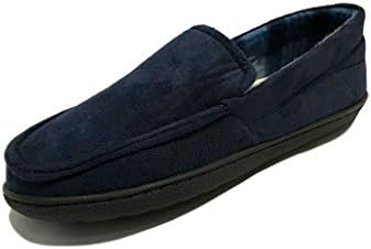 Mens Gents Faux Suede Leather Casual Navy Moccasin Slippers With Warm Comfortable Lining and Non Slip Hard Sole Size 6 7 8 9 10 11 (UK 9)