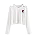 Produktbild Elecenty Damen Kurz Bluse Pulli Rosen-Druck Pullover Hemd Tops V-Ausschnitt Mode Hemden Frauen Blusen Solide Lange Ärmel Frauen T shirt Blusentop Kapuzenpullis (S, Weiß)