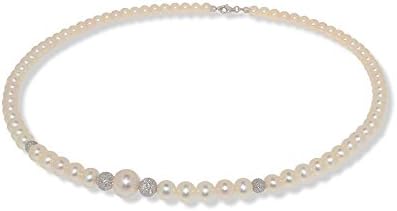 EveryDayGioielli Silver Necklace Pearls Freshwater AAA Quality Size 5/5.5 mm Mounted with Ball and Pearl Satin Central 8 mm 925 Silver Pear With Cups And Carabiner Clasp