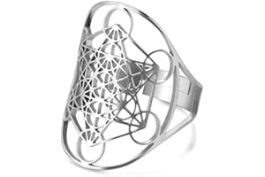 SIPURIS Metatron Bague cube pour homme et femme Magique Archange Bague réglable en acier inoxydable Géométrie sacrée Protection hexagramme Amulette Bague de déclaration