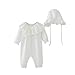 Produktbild Bekleidung Longra Neugeborenes Baby Mdchen Strampler Bodysuit Jumpsuit Kleidung Set + Mtze Hte Baby Langarm Overall Spielanzug Babykleidung (0-18Monate), Wei, 50CM 3Monate