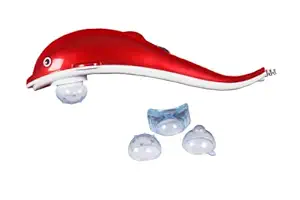 Concepta Dolphin Handheld Massager with Vibration, Magnetic, Far Infrared Therapy to Aid in Pain and Stress Relief For Men and Women big size power source from directly to Plug in (Red & White Colour)