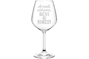 Olallà Calice da Vino Rosso Personalizzato Con Frase Divertente A Mali Estremi Bevi E Rimedi - Bicchiere per Vino con Frase Incisa a Laser - Idea Regalo per Amanti del Vino