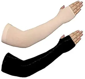 Bedrock Men's and Women's Hand Cover Thumb Hole Arm Sleeves Black|Beige (Pack Of 2)