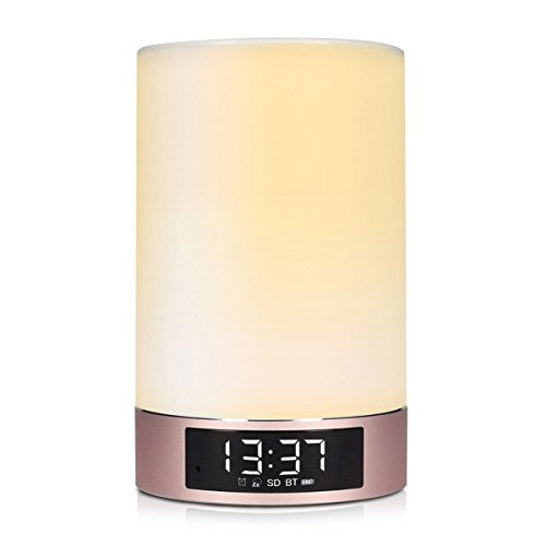 Preisvergleich Produktbild kwmobile LED Bluetooth Lautsprecher Nachttischlampe - Lichtwecker Musik Freisprech-Funktion kabellos dimmbar - Nachtlicht RGB Farbwechsel - Roségold