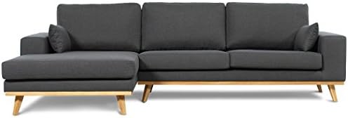 THAIS - Retro Scandinavian - Corner Chaise - Comfortable Sofa - Quality Couch - Multi Colour Variations - Left or Right Side (Left Side, Grey)