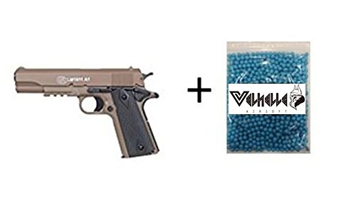 LOTE / PACK COLT 1911 CYBERGUN TAN 0,7 julios MAS 1000 BOLAS 0.12GR PVC 6mm VALHALLA