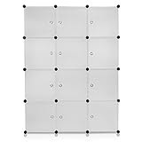 VENKON – Stufenregal Steckschrank Stoffschrank Frei Gestaltbares DYI Regalsystem: 12-Modulfächer mit Türen, satiniert-transparentes Steckregal - 4