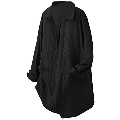 Preisvergleich Produktbild Resplend_langarmshirt,Frauen Leinen Casual Langarm-Shirt Einfarbige Lange Ärmel Pullover Sweatshirt Bluse Button-Down-Tops