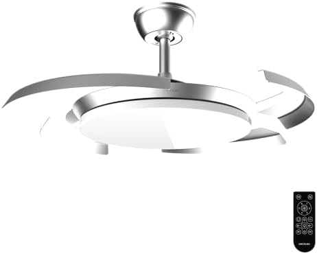 Cecotec Ventilatore da Soffitto con Luce Pale Retrattili EnergySilence Aero 4500 Puzzle Invisible Silver.30W, Motore DC, Diametro 42", LED, Telecomando, Timer, Funzione Estate/Inverno, Fresco Uniforme