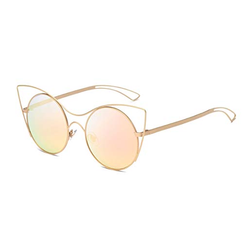 Preisvergleich Produktbild Sanzhileg Modische BZ462 Katzenaugen-Sonnenbrille Schönes Design aushöhlen Metall UV400 Schutz Männer Frauen Eyewear Zubehör - Gold & Pink