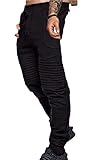Hergestellt in China. Gocgt Mne Plissee-Hose Slim Fit Baumwolle Taschen Elastische Taille Pants Outdoor Sweatpants Gr. 24-28, Schwarz