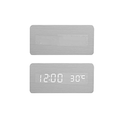 Holz Digital LED Wecker Uhr Soundsteuerung Temperatur Anzeige – Braun Rot, 30mm - 5