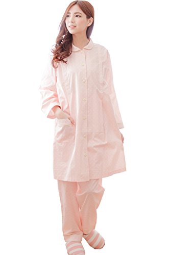 Bearsland Maternity Women's Long Style Japanese Weekend Maternity Nursing Pajamas set Pink Uk size 10-12