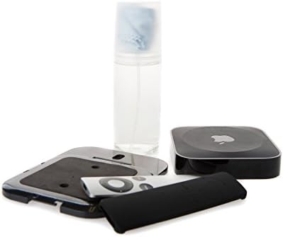 Films TimeApple TV and Airport Express white mount bracket 14cm x 11 cm plastic comes with a silicone gel skin case for the apple tv remote control and a screen cleaner kit