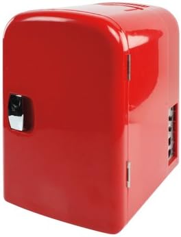 BXL 4 Litre Mini Fridge (size 6 cans drink) - ideal for holidays hotel rooms (can switch to hot if required) - 12 volt car or Mains Electric UK model (Red)