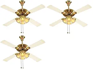 Usha Fontana Orchid 1280mm Ceiling Fan with Decorative Lights (Gold Ivory) Pack of 3