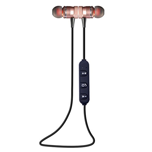Turkey Wireless Bluetooth Sport Stereo Metal Magnetic V4.1 Earphones with Built in Mic Noise Cancelling Earphone Headset Headphone For iPhone &amp; Android Smartphones Etc (Black Gold Rosegold) (Rosegold)