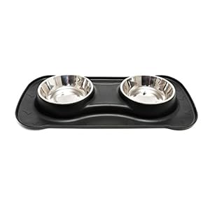 Happilax Comedero Doble para Gato y Perro pequeño, Bebedero de Acero Inoxidable y Alfombrilla integrada