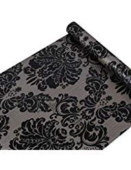 Glow4u Vinile adesivo decorativo nero damascato Contact Paper per armadi porta Sheves cassettiera Wall Sticker Decal (45 x 500,4 cm)