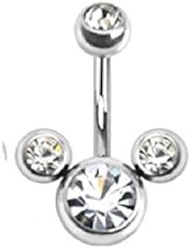 Paula & Fritz® Bauchnabelpiercing aus Edelstahl Chirurgenstahl 316L drei Blasen mit Zirkonia Aurora Boreales farblos...